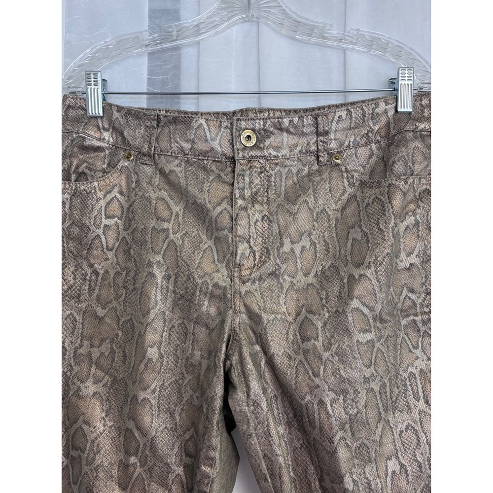 Chicos Platinum Denim Metallic Snakeskin Print Pants Bronze Tan Size 1.5 Regular - Picture 3 of 7
